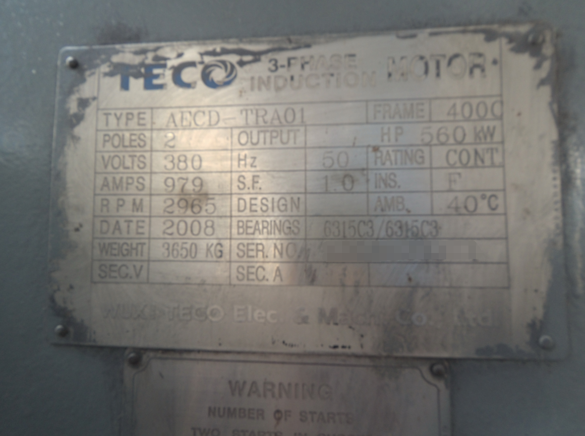 東元08年出廠(chǎng)大功率電機(jī)維修保養(yǎng) 業(yè)績(jī)案例 第2張 東元08年出廠(chǎng)大功率電機(jī)維修保養(yǎng) - TECO東元電機(jī) | 變頻器·伺服電機(jī)·減速機(jī)·電機(jī)解決方案