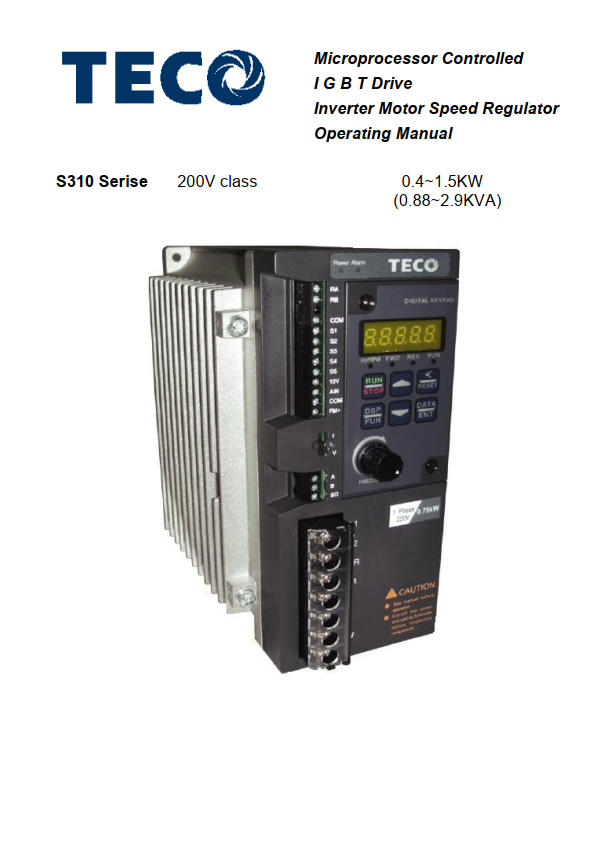 TECO東元變頻器S310資料下載|簡易手冊V03(英文)
